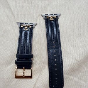 Tory Burch Kira Black Leather Watch Band with Gold Buckle